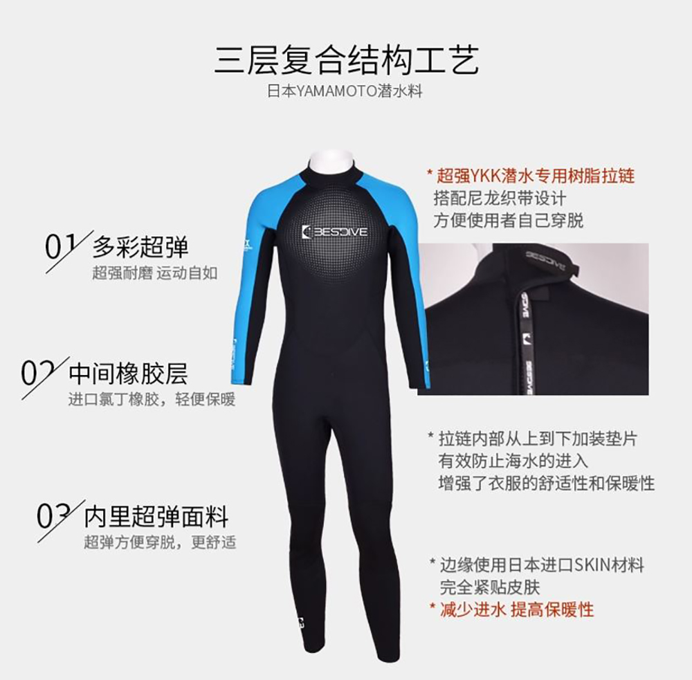 彩虹系列 3MM超彈長(zhǎng)款連體潛水衣 水肺濕衣 BESTDIVE潛水服